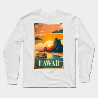 Hawaii Beach Vintage Travel Art Poster Long Sleeve T-Shirt